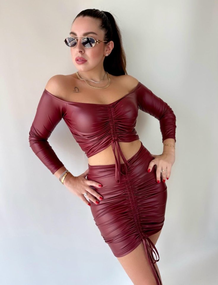 Women's Shirred Leather Skirt Set Clearance Item
