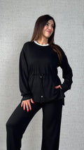 Women's Long Sleeve Collared Tunic and Pants Two-Piece Set with Gathered Detail