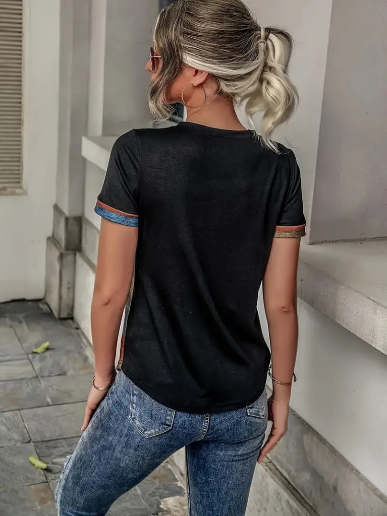 Women's Short Sleeve V-Neck Buttoned Multicolor Supreme Blouse