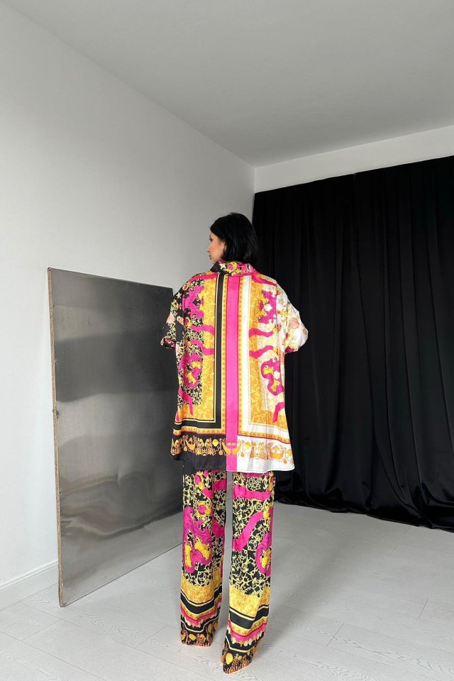 Patterned Shirt And Patterned Pants Set