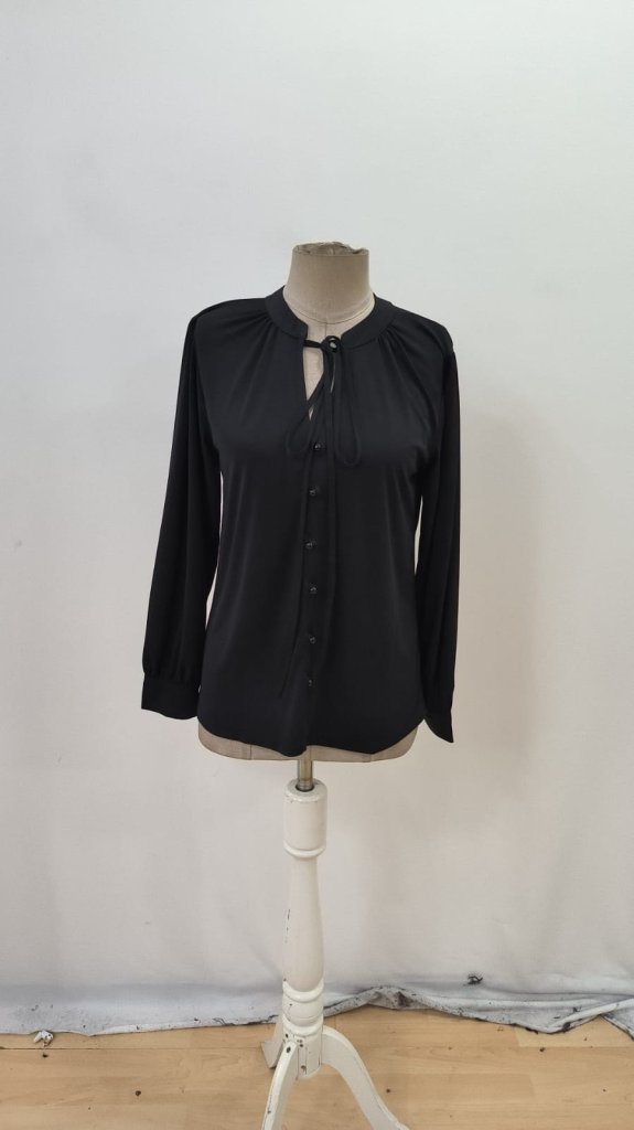 Women's Long Sleeve Collared Neck Tie Button-Up Sandy Blouse