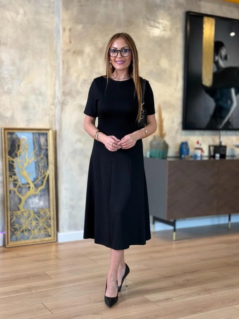 Women's Short Sleeve Crew Neck Midi Viscose Double Thread Dress