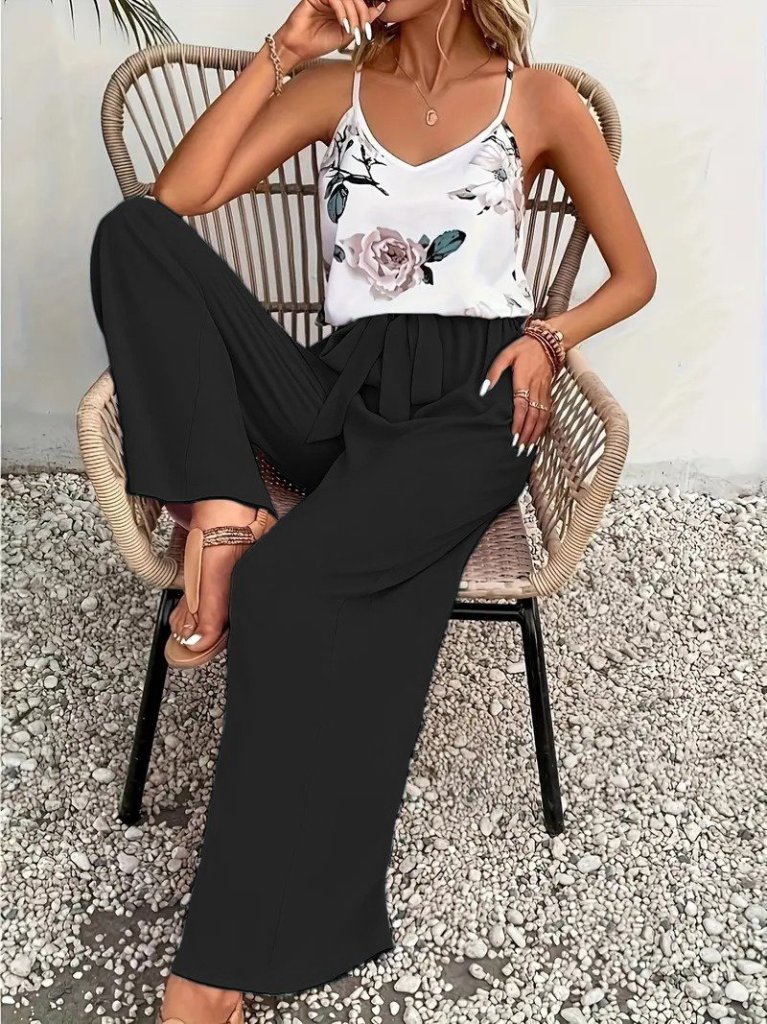 Women's Strappy V-Neck Supreme Blouse and Aerobin Pants Two-Piece Set