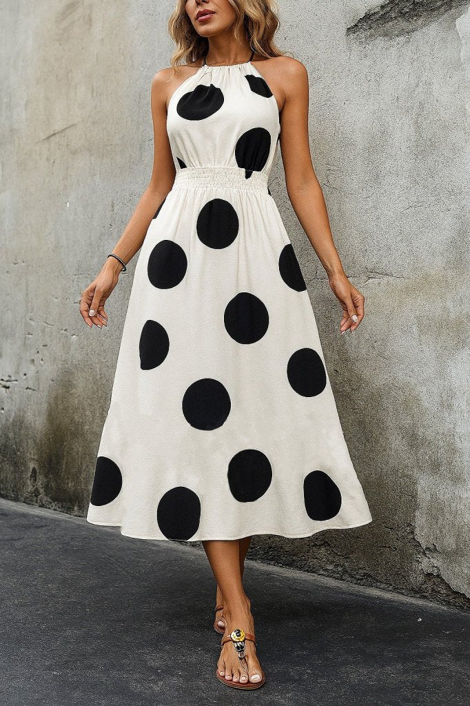 Women's Sleeveless Halterneck Elastic Waist Digital Print Supre Long Dress