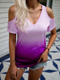 Women's Short Sleeve V-Neck Off-the-Shoulder Printed Supreme Blouse