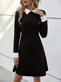 Women's Long Sleeve Collared A-Line Imported Crepe Mini Dress
