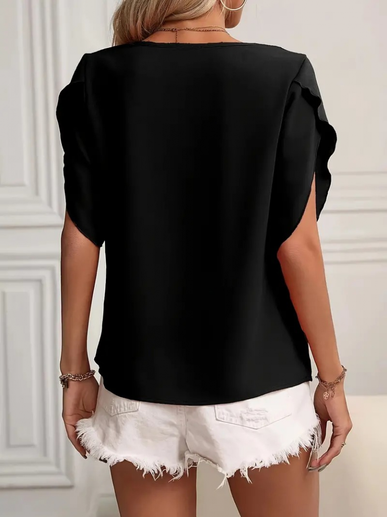 Women's Short Sleeve Collar and Sleeve Detail Jesica Blouse