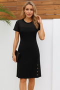 Women's Short-Sleeve Crew Neck Button-Detail Lace Modal Dress