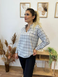 Women's Long Sleeve V-Neck Multicolored Woven Blouse