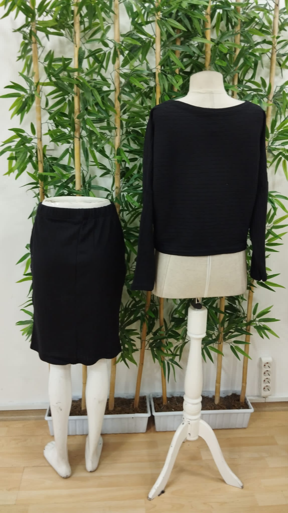 Kadın Uzun Kollu Iki Yanı Açık Yaka Detaylı Bluz Ve Etek şardonlu Kaşkorse Ikili Takım