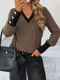 Women's Long Sleeve V-Neck Patterned Single Jersey Blouse