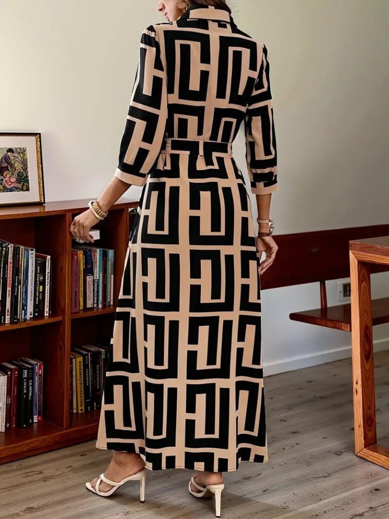 Women's Long Sleeve Collared Button-Front Long Supreme Dress
