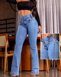 Women's High Waist Elasticated Sides Button Front Jeans