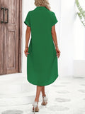 Women's Short-Sleeved Collared Button Detail Midi Woven Dress
