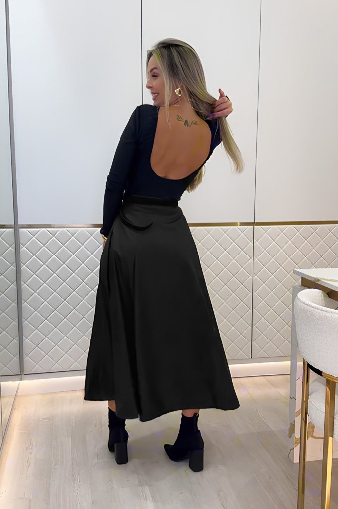 Women's High Waisted Maxi Leather Skirt Without Belt