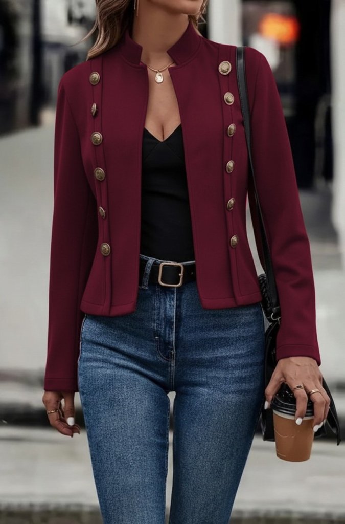 Women's Long Sleeve Stand-Up Collar Suede Short Jacket with Side Buttons