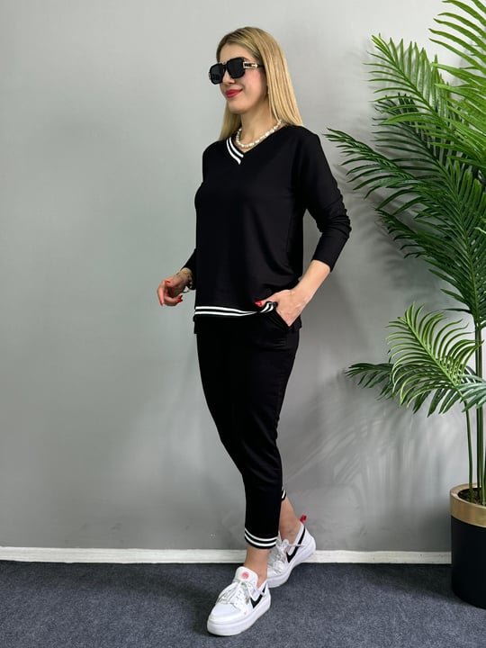 Women's New Season Long-Sleeve Ribbed Detail Two-Piece Set