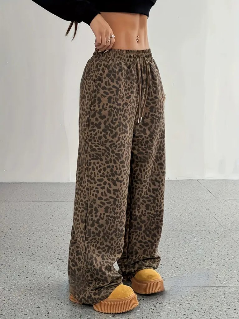 Women's High-Waisted Elasticated Drawstring Wide-Leg Two-Thread Trousers