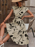 Women's Short Batwing Sleeve Round Neck Gathered Waist Supima Dress