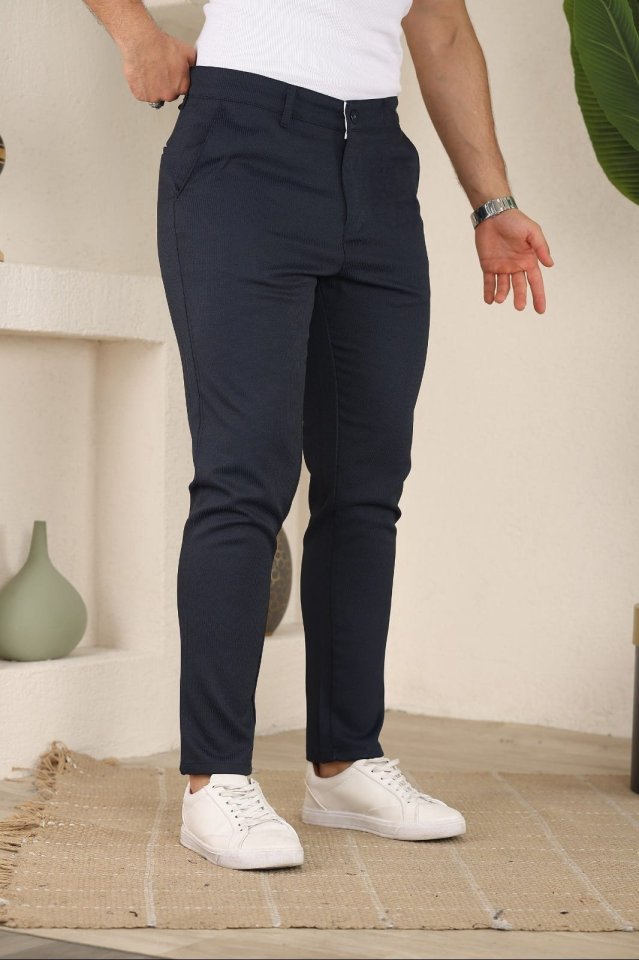 Erkek Casual Slim Fit Cord Desenli Kumaş Pantolon