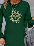 Women's Long Sleeve Crew Neck Sun Pattern Viscose Double Knit Dress