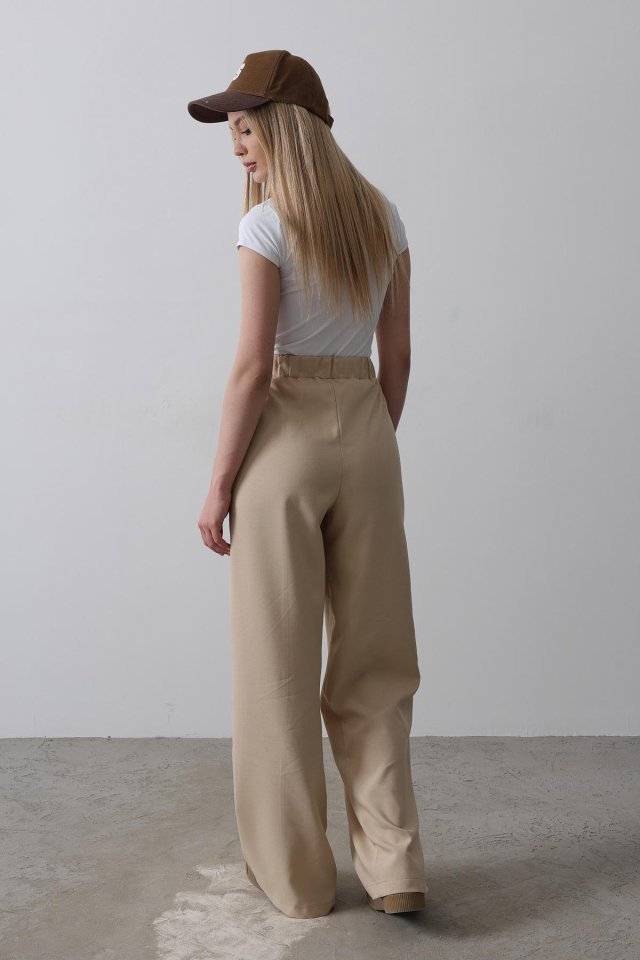 Beli Yarım Lastikli Palazzo Pantolon - Camel