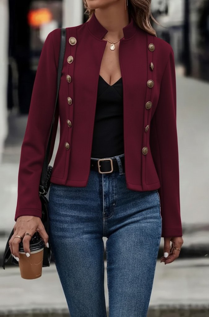 Women's Long Sleeve Stand-Up Collar Suede Short Jacket with Side Buttons
