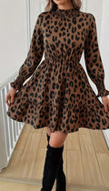 Women's Long Sleeve Mock Neck Leopard Print Modal Mini Dress