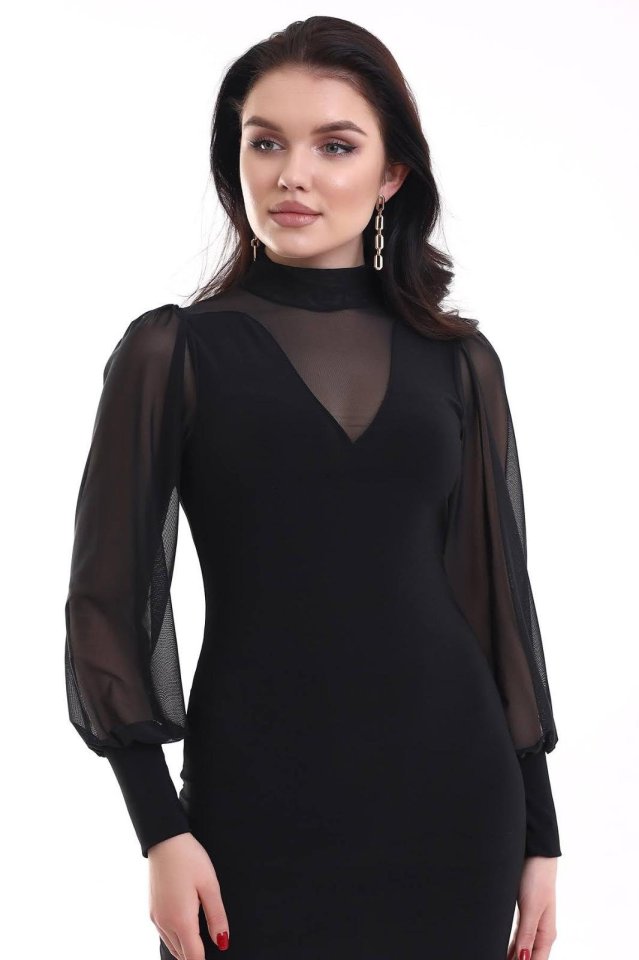 Women's Turtleneck Transparent Detail Discount Product Sandy Fabric Mini Dress