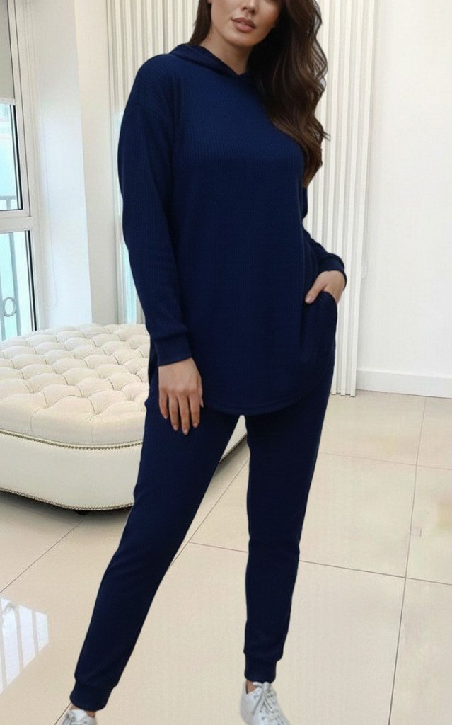 Women's Long Sleeve Hooded Meloni Blouse and Pants Two-Piece Set