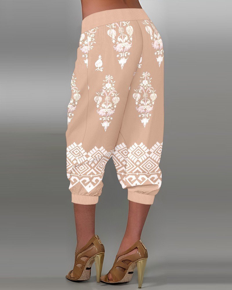 Women's Elastic-Waist Ethnic Print Capri Supra Pants