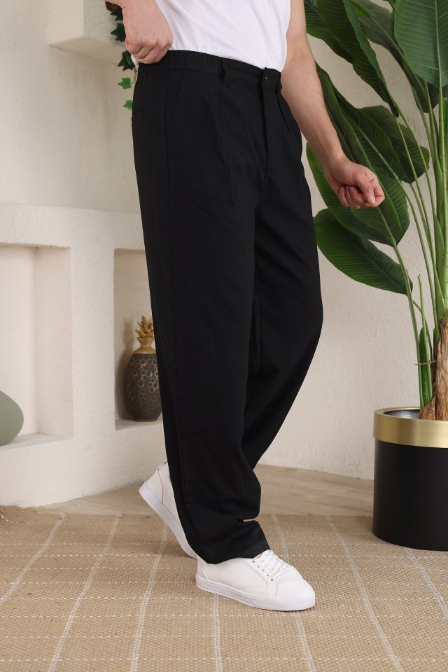 Erkek Beli Lastikli Pileli Baggy Pantolon