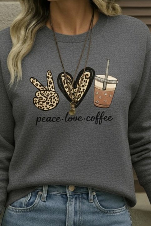 Women's Long-Sleeved Crew Neck Heart Pattern Viscose Two-Yarn Blouse