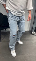 Men's Snow Wash Baggy Jeans with Knee Rips