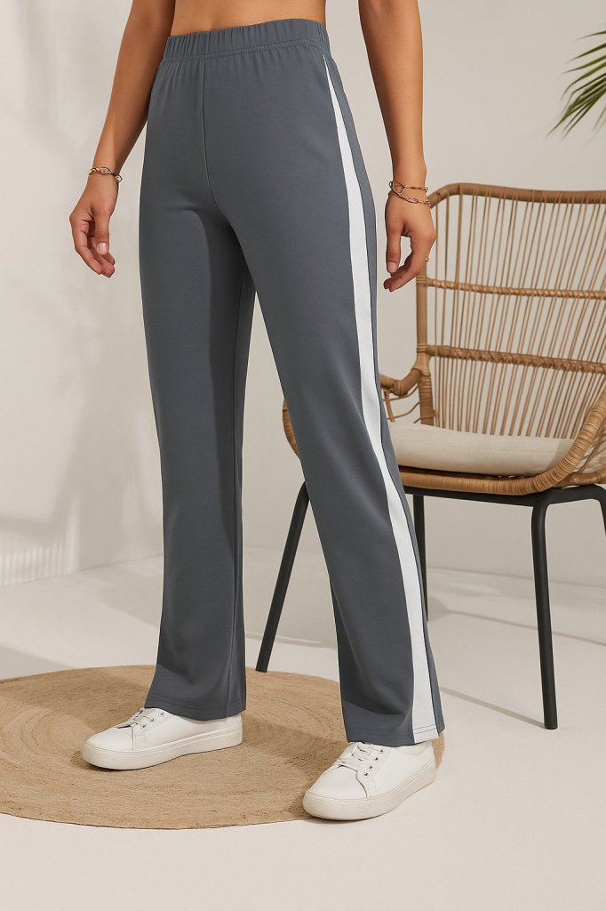 Women's High Waisted Side Stripe Slit Viscose Double Thread Pants