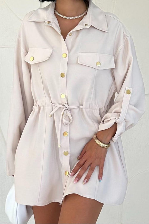 Beige Snap Button Tunic Shirt