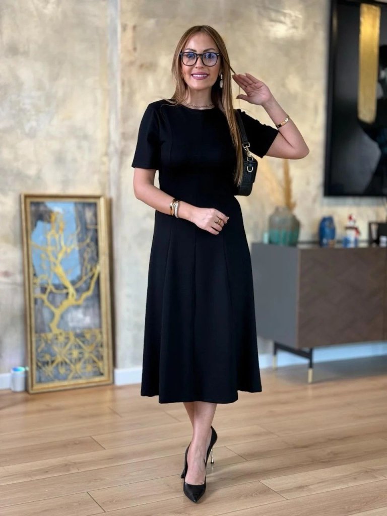 Women's Short Sleeve Crew Neck Midi Viscose Double Thread Dress