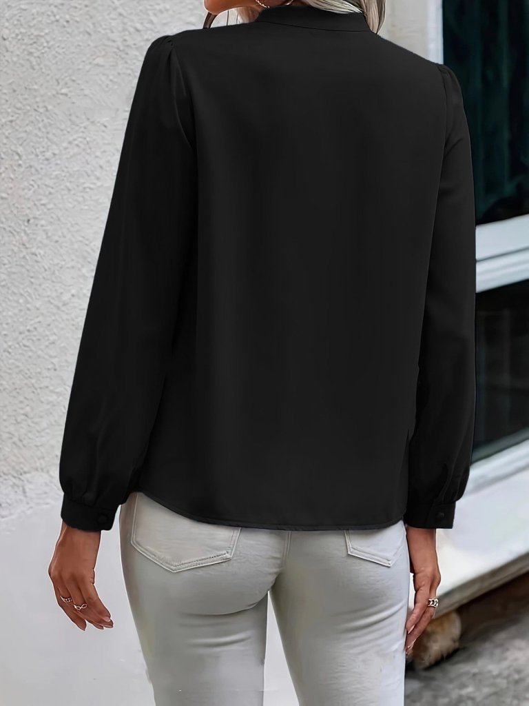 Women's Long Sleeve Collared Neck Tie Button-Up Sandy Blouse