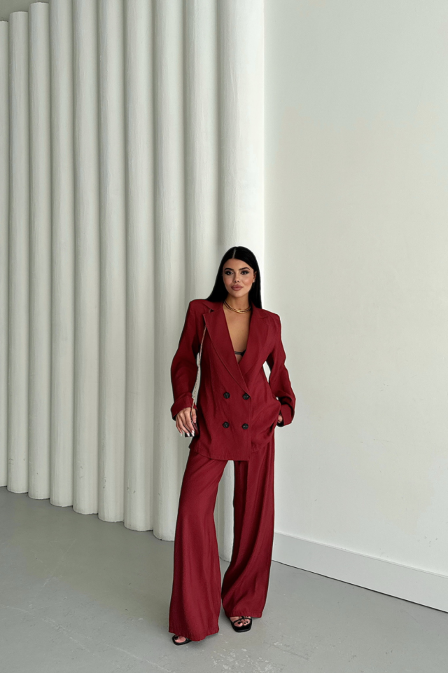 MODAL 4-BUTTON UNLINED JACKET AND TROUSERS SET - Burgundy