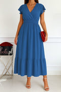 Women's Short Butterfly Sleeve Wrap Neck Elastic Waist Aerobin Dress