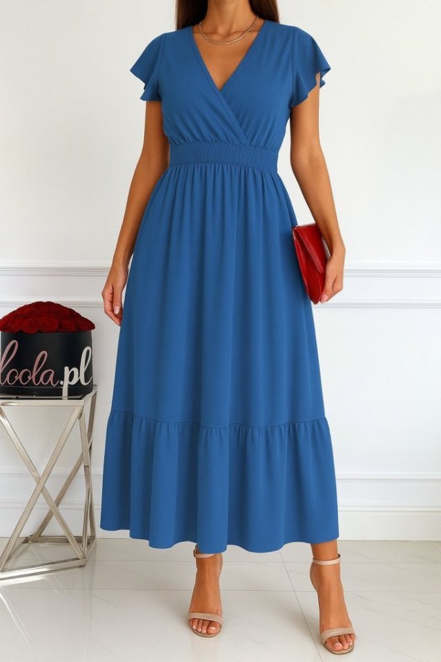 Women's Short Butterfly Sleeve Wrap Neck Elastic Waist Aerobin Dress