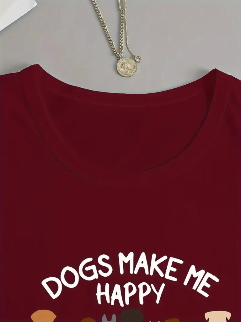 Women's Long Sleeve Crew Neck Viscose Blouse with Dog Print