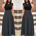 Women's Short Sleeve Polka Dot Full Length Crepe Dress