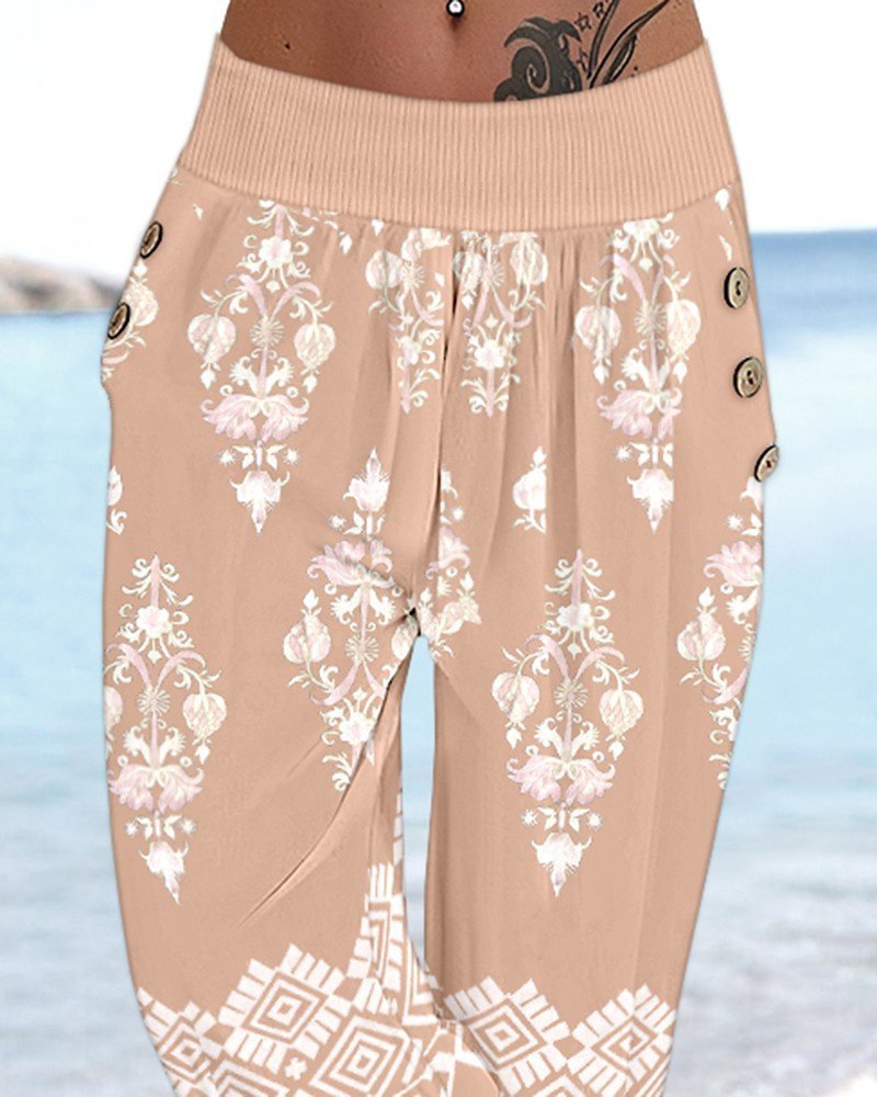 Women's Elastic-Waist Ethnic Print Capri Supra Pants