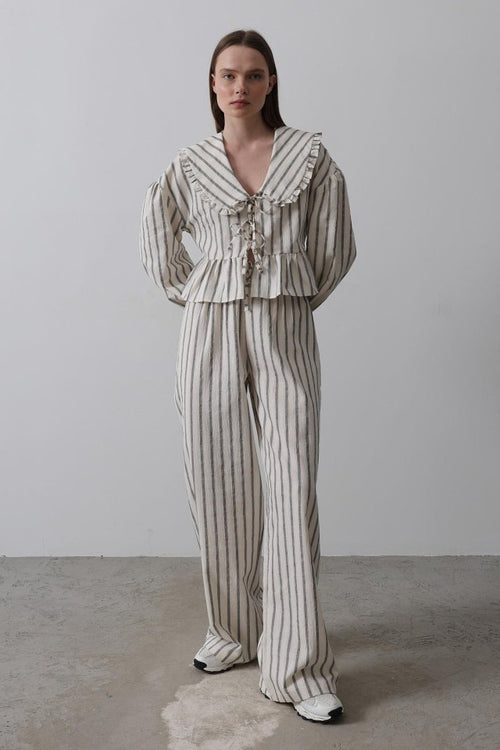 Baby Collar Tie-Front Set - Ecru