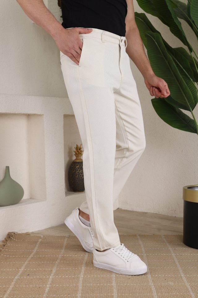 Erkek Casual Slim Fit Cord Desenli Kumaş Pantolon