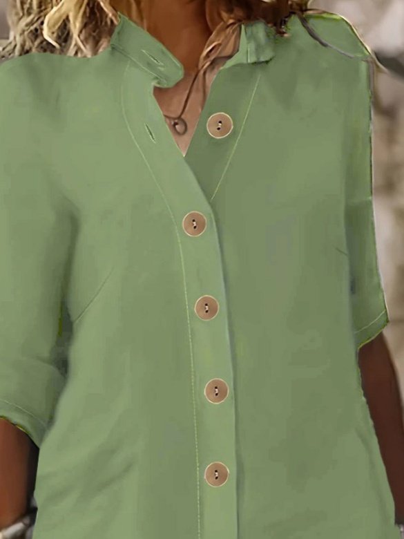 Women's Short Sleeve Mandarin Collar Button-Front Short Muslim Dress