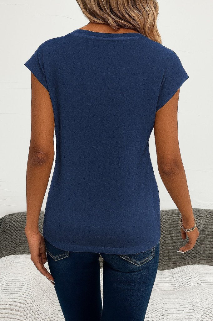 Women's Short Sleeve V-Neck Heart Pattern Viscose Blouse