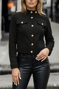 Women's Long Sleeve Button-Up Suede Cropped Jacket