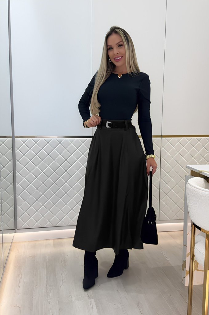 Women's High Waisted Maxi Leather Skirt Without Belt